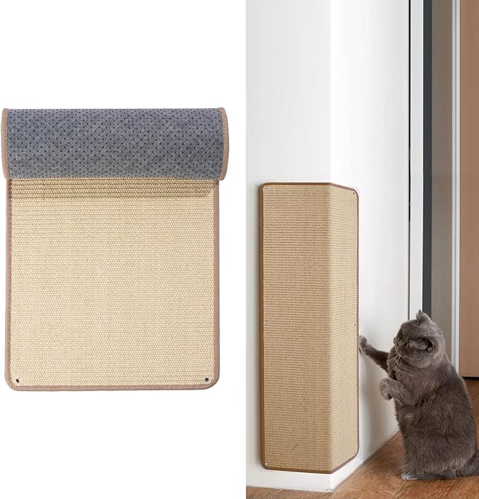 Natural Sisal Cat Scratching Mats 2 Packs,Cat Scratch Furniture Protector,Wall Mounted Wall Climbing Carpet, Horizontal Cat Scratcher Rugs Carpets Mats for Wall Couch Protection，23.6" Lx15.7 W