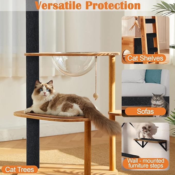 Cat Scratch Furniture Protector - 100" x 13.8" Trimmable Self-Adhesive Cats Claws Scratch Pads, DIY Cat Climbing Couch Protector for Scratch Post Cat Tree Replacement Indoor (Black)