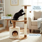 PETMAKER Cat Tree Condo 3 Tier with Condo and Scratching Posts, 37.5", Brown and Tan
