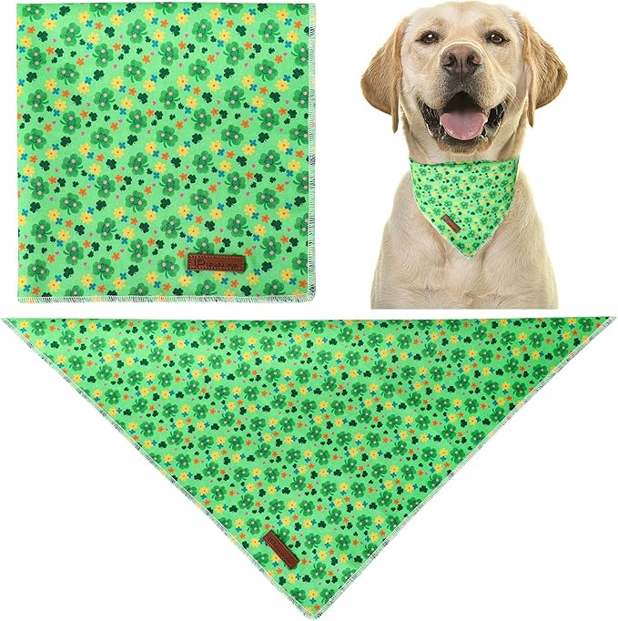 St. Patrick's Dog Bandana, Shamrock Triangle Bid Scarf for Small Medium Dog, Cotton Pet Kerchief for Girl Boy Dogs or Cats, Cute Spring Dog Bandana, Puppy Green Dog Bandana
