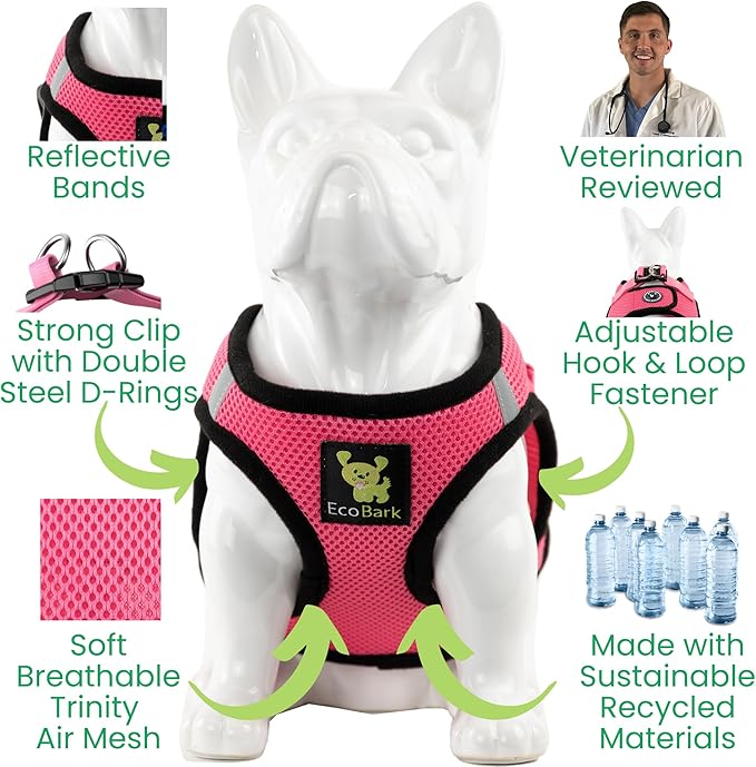 EcoBark Step in Dog Harness - Eco-Friendly Small & Medium Breed Dog Harnesses - Reflective and Adjustable Mini Body Halter Vest - Soft Mesh Toy Breed Harness (Bubblegum Pink, Medium)