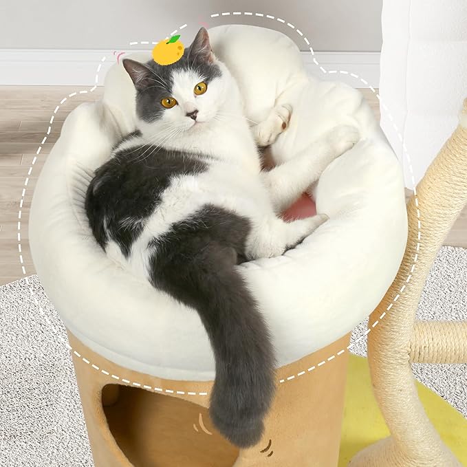 KAMABOKO 64.2" Flower Cat Tree, Cute Cat Tree House for Indoor Cats, Cloud Cats Tree Tower with Cat Condo, Sisal Scratching Posts, Hanging Toys for Playing