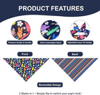 Easter Dog Bandana for Medium Large Dogs - Reversible Navy Bunny & Pastel Stripes Scarf, Cute Pet Accessory for Spring Gift (14-18" Neck)