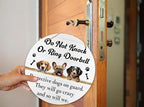 Please Do Not Knock Or Ring Doorbell Hanging Sign, Funny Dog Wooden Round Door Hanger For House Gate Fence Yard Front Door, Protective Dogs On Guard Sign For Outdoor Porch -08