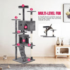 24/7 Shop at Home Court 70 inch Multi-Level Cute Cat Tree Tower with Dangling Ball and Scratching Posts for Indoor Cats Adults, Kitten Supplies, Pet House, Light Gray