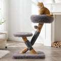 33" Modern Cat Tree for Indoor Cats, Aesthetic Natural Wood Cat Tower with Branch-Style Scratching Posts, Luxury Plush Faux Fur Cat Bed with Natural Loft, Perch & Hanging Ball, Almond Khaki