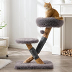 33" Modern Cat Tree for Indoor Cats, Aesthetic Natural Wood Cat Tower with Branch-Style Scratching Posts, Luxury Plush Faux Fur Cat Bed with Natural Loft, Perch & Hanging Ball, Almond Khaki