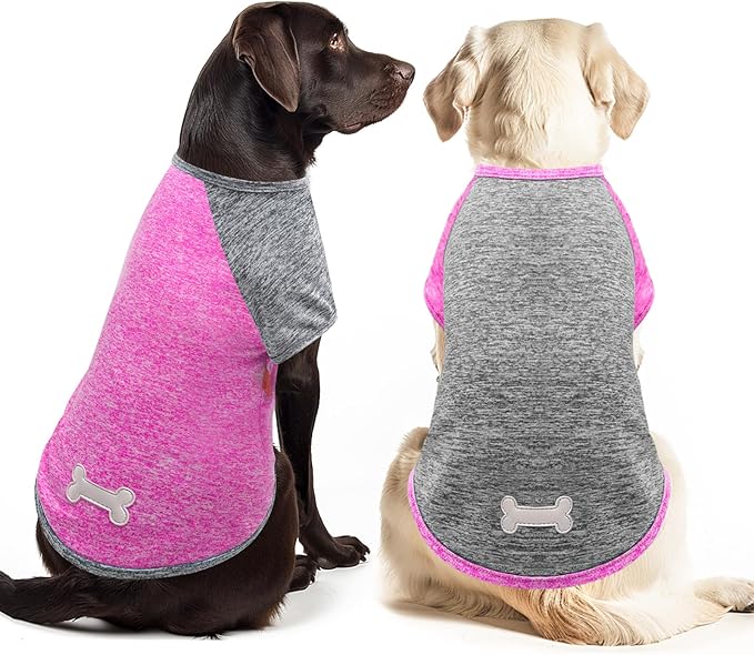 KYEESE 2Pack Dog Shirt with Sleeves, Lightweight Sun Protection Dog T Shirts for Medium Large Dogs Girl, Breathable Pet Tank Top Reflective Dogs Clothes for Summer Outdoor Walking, Rose+Grey, 2XL