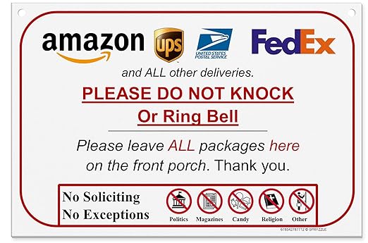 Leave Package Sign - Do Not Knock or Ring Bell (Do Not Knock - No Reason (Hang Sign))