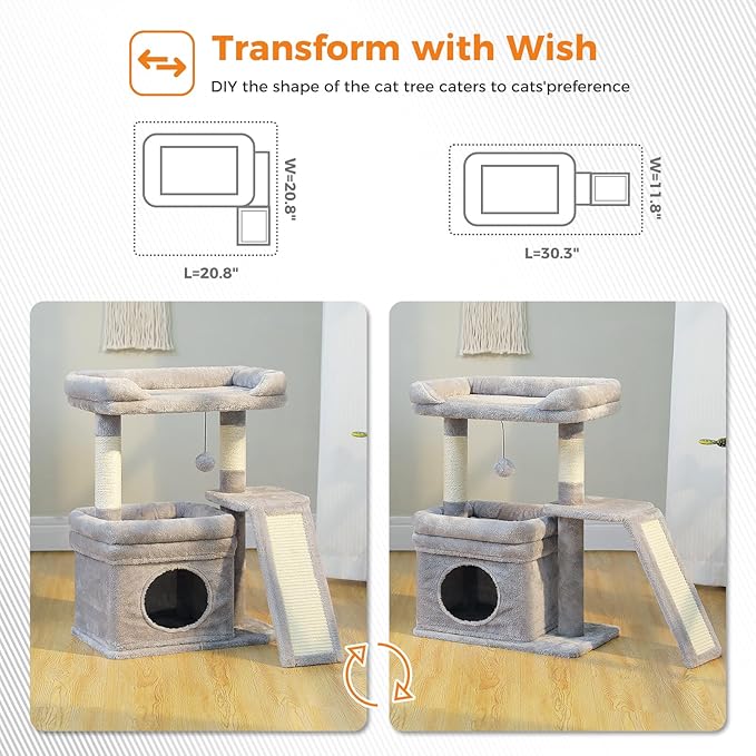 PEQULTI Small Cat Tree Tower for Large Adult Cats and PEQULTI Cat Tree Tower for Indoor Cats