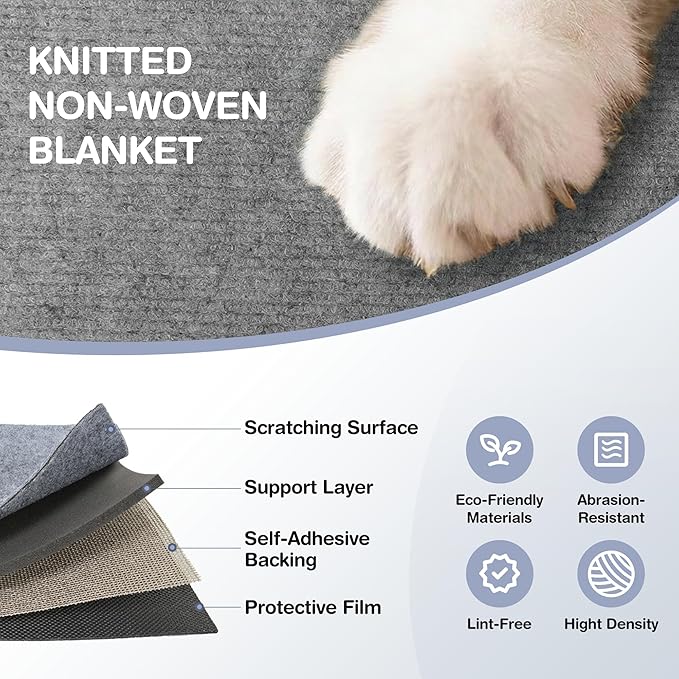 157.5" x 15.8" Cat Scratch Furniture Protector, Self-Adhesive Couch Protector from Cat Claws, Cats Scratching Mat for Couch, Sofa, Wall & Door, DIY Cat Scratch Pads Replacement, 2 Pack (Light Grey)