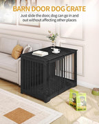 43.3" Dog Crate Furniture with Barn Door, Heavy Duty Dog Kennel Indoor with 2 Doors, Wooden Pet Cage End Table for Large Small Medium Dogs, Anti-Chew Anti-Escape, Black DFC92304B