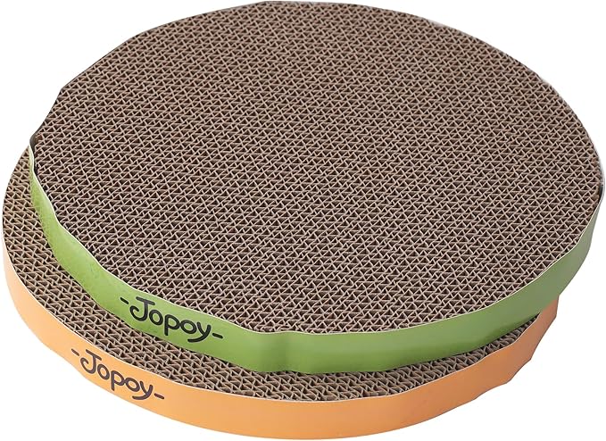 Round Cat Scratcher Replacement Pads -Circle Scratcher Pad Cardboard Cat Scratchers Refill 10 inch Diameter 7/8 inch Thickness(Green and Yellow Cardboard 2PCS)