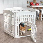 IRIS USA Dog Playpen with Door, 34” 6 Panel Pet Exercise Pen – Indoor Outdoor Puppy Play Pen, Portable Plastic Pet Fence for Small Medium Dogs, Foldable 44” x 63” x 34”, White