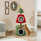 AQUILLA 39.8in Christmas Cat Tree Tower for Indoor Cats, Multi-Level Cat Condo with Sisal Scratching Posts, Cozy Hideaway & Top Perch, Red & Green Holiday Pet Play House for Kittens and Small Cats