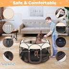 Dog Playpen 36", HOMAGICO Pet Playpen for Indoor Cats Enclosed, Portable Dog Cage Outdoor Tent Crate with Carrying Case,Water-Resistant and Removable Shade Cover,Brown