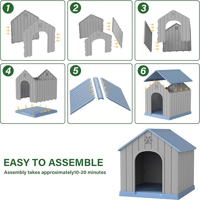 Bifanuo Large Dog House for Outdoor & Indoor, Waterproof Puppy Shelter with Air Vents & Elevated Floor, Easy Assemble Sturdy Dog Kennel for Large Dogs (Blue, 36.2''L×38''W×38''H)