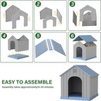 Bifanuo Large Dog House for Outdoor & Indoor, Waterproof Puppy Shelter with Air Vents & Elevated Floor, Easy Assemble Sturdy Dog Kennel for Large Dogs (Blue, 36.2''L×38''W×38''H)