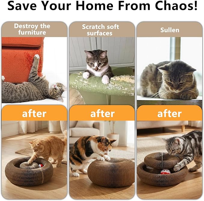 2-Pack Kitty Curls Cat Scratcher, Magic Organ Cat Toy with Catnip Ball for Indoor Cats – Foldable and Durable Honeycomb Design, Interactive Twisty Paws Cat Toy for Endless Play, Chase & Scratch
