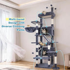 Hey-brother Cat Tree Tower, Sturdy Multi-Level Scratching Posts with Extra Supporting Part, 5 Teaser Toys, 2 Condos, Large Bed, Hammock, Scratch Baord for Indoor Cats, 82.7 Inches, Smoky Gray MPJ082G