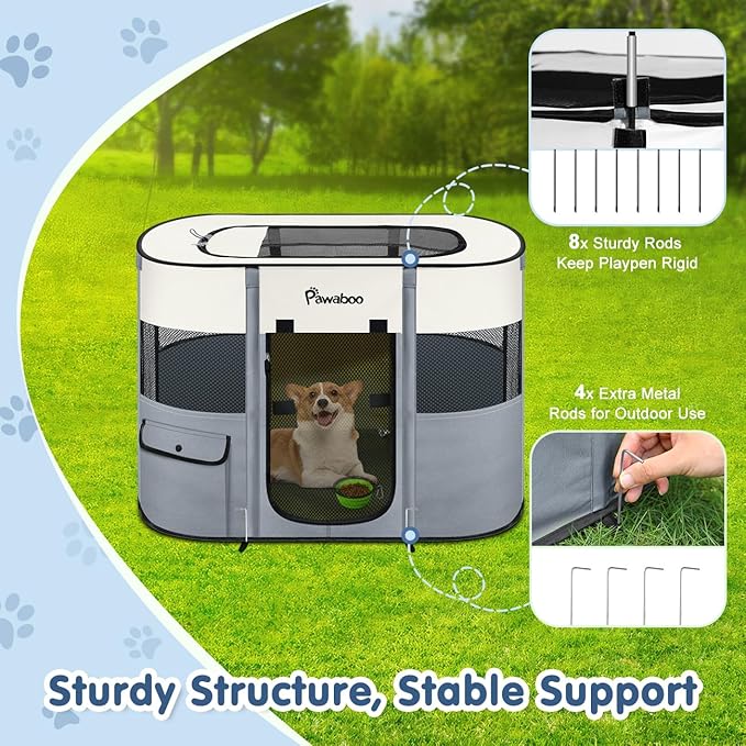 Dog Playpen, Portable Pet Playpen Cat PlayPens,600D Oxford Dog Kennel Tent Crate, Waterproof&Breathable, Indoor Outdoor Travel Camping Use for Medium/Large Breed with Carrying Case+Folding Bowl,L,Gray