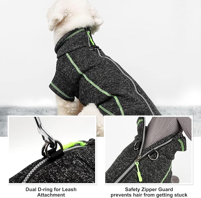 cyeollo Dog Sweater Coat Jacket Zipper Fleece Lined Dog Reflective Sweater Clothes with D Ring Winter Coat for Large Dogs