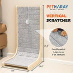 PETKARAY Felt Cat Scratcher, Vertical Cat Scratching Pad, Scratch Resistant Couch Carpet Scratcher, Slot-Free Scratch Board with Toy Ball, Light Grey