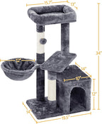 Topeakmart Cat Tree, 34in Cat Tower, Multi-Level Cat Condo with Extra Scratch Boards and Sisal Posts as Kitty Activity Center Pet Stand Tree for Indoor Kittens