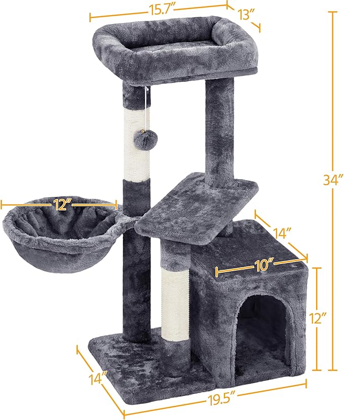 Topeakmart Cat Tree, 34in Cat Tower, Multi-Level Cat Condo with Extra Scratch Boards and Sisal Posts as Kitty Activity Center Pet Stand Tree for Indoor Kittens