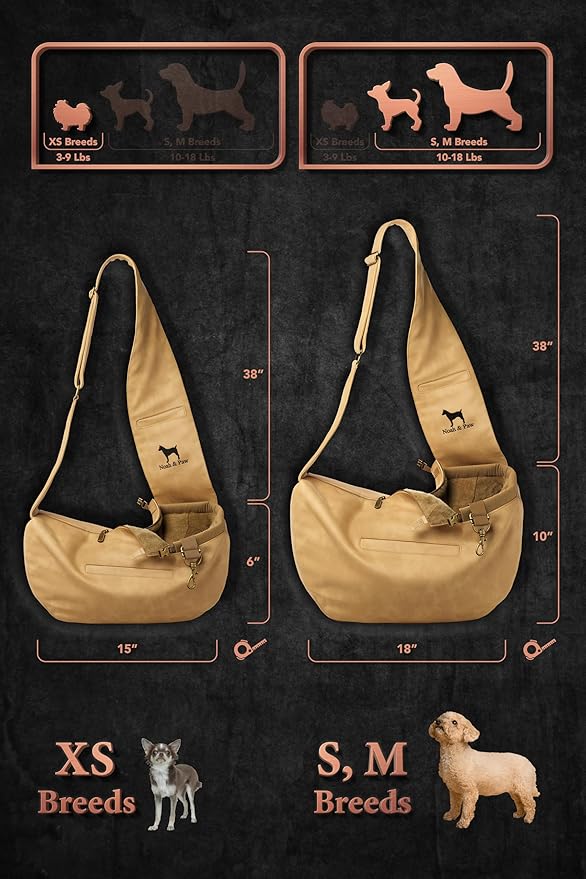 Noah & Paw Dog Sling Carrier for Small Dogs 3-10lb, Dog Sling for Small Dogs and Cats, Dog Carrier with Adjustable Padded Strap, Vegan Leather Lined with Fur, 3X Safety Features, Machine Washable