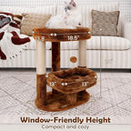 Cat Tree for Indoor Cats, 2-Tier Cat Tower with Padded Donut Beds, Stable Structure, Sisal Scratching Posts & Hanging Ball Toy, Modern Cat Furniture (Mocha Brown)