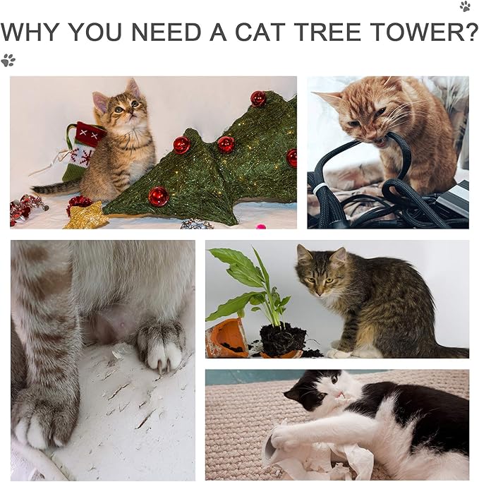 PawHut 102" Adjustable Height Floor to Ceiling Cat Tree, 5 Level Cat Tower with Scratching Posts, Hammock, Gray