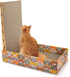 Set of 2 Cat Scratching Boxes, 17x10 in 6 Pcs Corrugated Cardboard Pad with 2 Boxes, Large Cute Reversible Kitty Sofa Bed, Refillable Wave Shaped Lounge, Interactive Kitten Toy for Indoor Cat