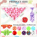 Hosuly 50 Pcs Paw Bone Print Dog Bandana Collar Set Value Package Includes Dog Bow Tie Necktie Collar Pet Scarf Bow Flowers Hexagonal Bowtie Cat Grooming Accessories for Pet Festival Photography