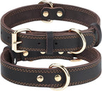 Joytale Leather Dog Collar for Small Dogs, Genuine Solid Sturdy Leather for Active Small Breeds, Adjustable Metal Pin Buckle, Durable and Secure Pet Collar for Daily Use, Brown, S