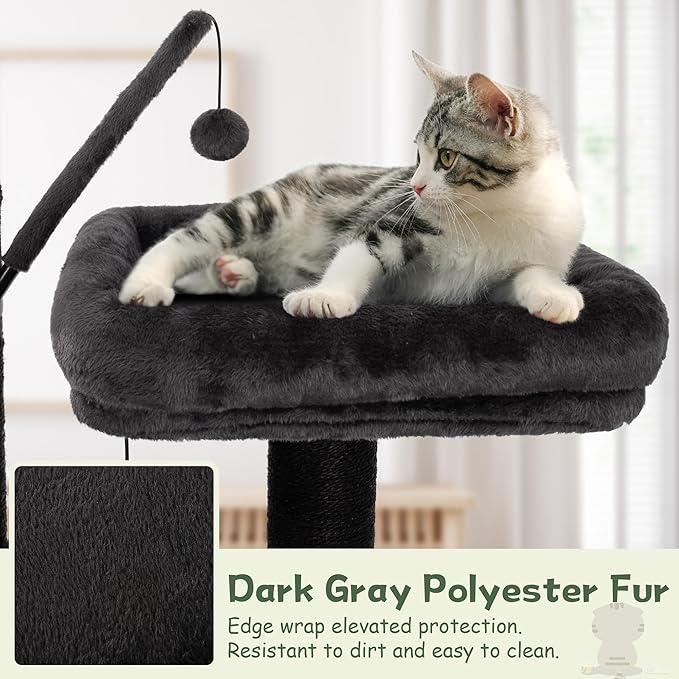 KAMABOKO Gothic Cat Tree, 73.6in Black Cat Tower with Coffin Bed, Big Tall Cat Condo with Sisal Scratching Posts, Scratching Ramp and Comfort Basket for Indoor Cats