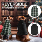VIVAGLORY Softjoy Dog Coat, Dog Jacket for Winter & Christmas, Coat with Harness Hole, Reversible Plaid Checkered Warm Fluffy Heavy Duty for Puppy, XS, Green