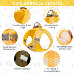 AIITLE No Pull Dog Harness and Leash Set, Step in No Chock Soft Mesh Dog Harnesses Reflective for Extra-Small Puppy Dogs and Cats, Plaid Dog Vest Harness for Pets Yellow XXS