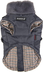 Puppia Donavan Winter Dog Coat with Integrated Harness No Pull Cold Weather Waterproof Warm Fleece Back Zipper for Small & Medium Dog, Grey, Large