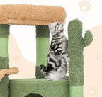 Cat Tree Cactus Design Cat Tower with Scratching Posts, Cat House Condo Perch and Ladder Small Cat Trees for Indoor Cats 42 Inches, Green/Light Brown