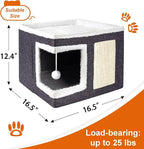 2 Pack Cat Houses for Indoor Cats - Large Cat Bed Cave with Scratch Pad and Fluffy Ball, Foldable Cat Hideaway Condo with Reversible Cushion for Multi Small Pet, Dark Grey