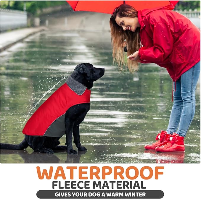 Winter Dog Coat 100% Waterproof Thicken Pet Jacket for Large Bread Dog(Red,XL)