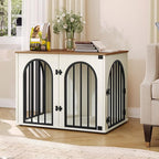 26.8'' Wooden Dog Crate Furniture, Indoor Dog Kennel Dogs Cage for Small Dogs, Heavy Duty Dog Crates Decorative Pet House End Side Table TV Stand, White Brown DFC85514B