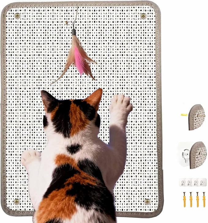 Cat Nail File Scratcher- Natural Sisal Scratching Pad with 80-Grit Aluminum Oxide, Wall/Floor Cat Scratcher is Ideal for Trimming Cat Nails & Furniture Protection