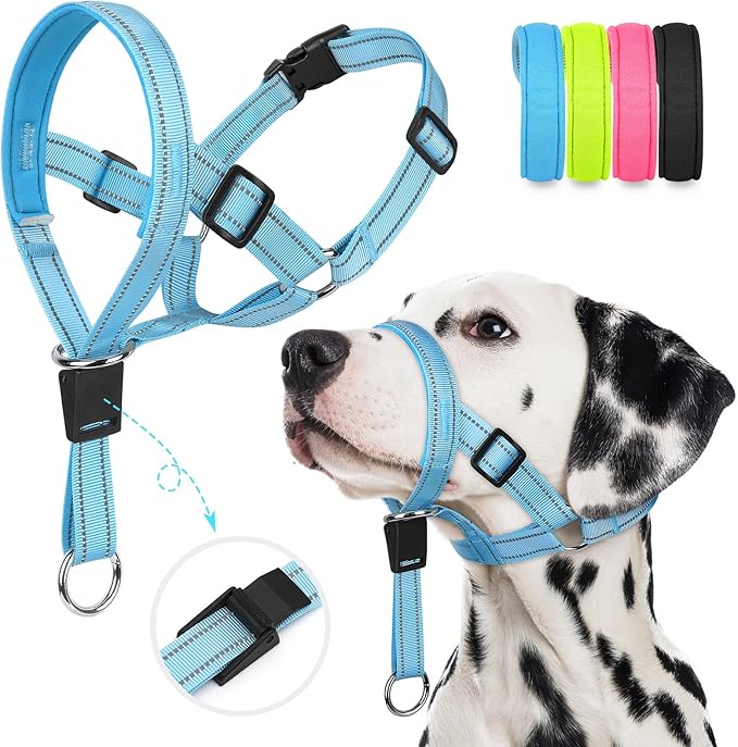 Weesiber No-Pull Dog Head Collar, Adjustable Dog Muzzle Padded Head Halter Training Nose Leash, Easy Control for Walking (Blue,M)