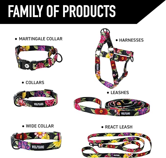 Wolfgang Heavy Duty, Adjustable Dog Collar with Quick Release Nylon Buckle for Walking & Training, DarkFloral Print, Small