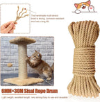 98FT/30M Natural Sisal Rope for Cat Scratching Posts, 6mm Thick Jute Hemp Cat Rope for Cat Tree Replacement, Cat Scratch Post Repair, DIY Projects, and Furniture Wrapping