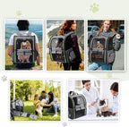 Lekebobor Large Cat Backpack Carrier Expandable Pet Carrier Backpack for Small Dogs Medium Cats Fit Up to 18 Lbs,Dogs Foldable Puppy Backpack Carrier for Travel, Hiking,Grey with Green Edge,L