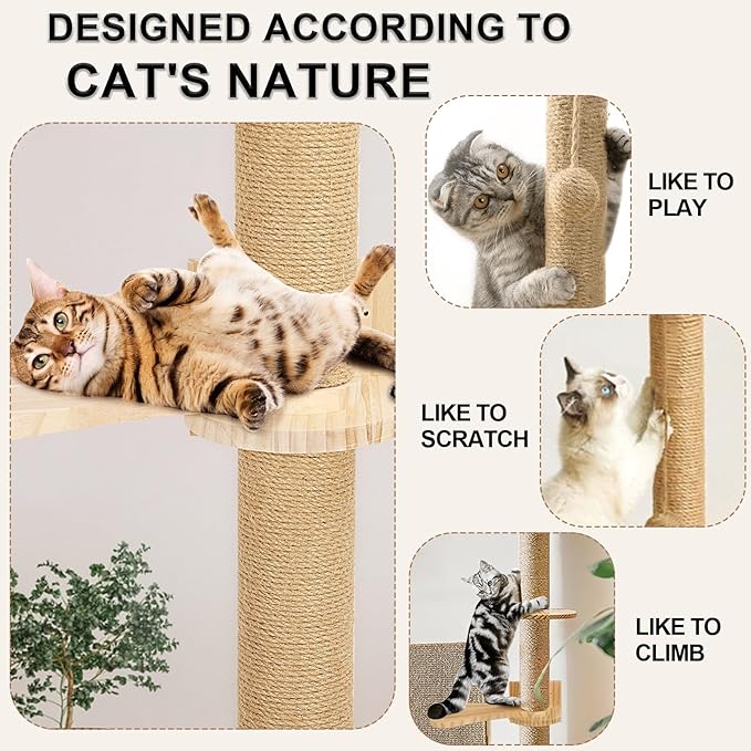 Cat Tree with Toy, Cat Tower for Indoor Cats, 76.8 inch Cat House with Padded Plush Perch, Cozy Hammock and Sisal Scratching Posts, Funny Toys Kittens Pet Play House 1 Set