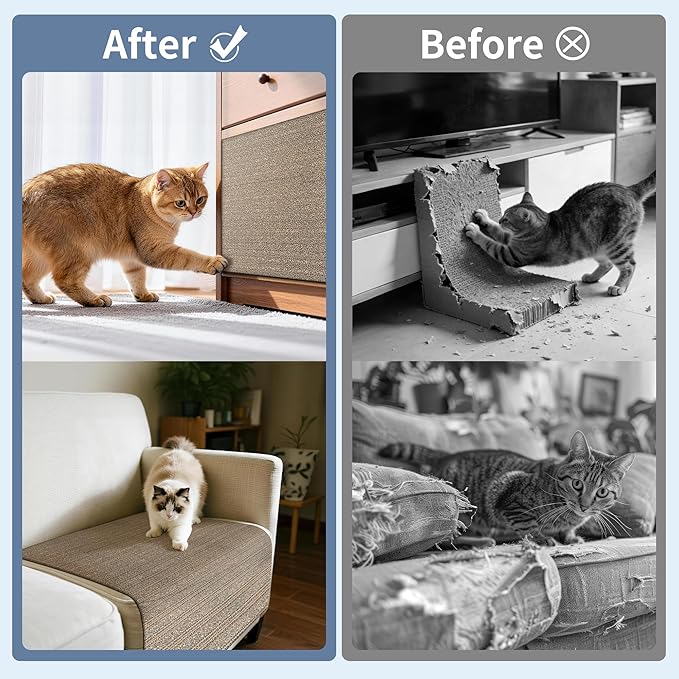 Natural Cork Cat Scratcher Mat, Self-Stick & Trimmable Furniture Protector for Couch, Door, Wall & Bed Corner, Claw-Friendly for Indoor Cats (Smoke Gray, 39.4 x 11.8 Inch)